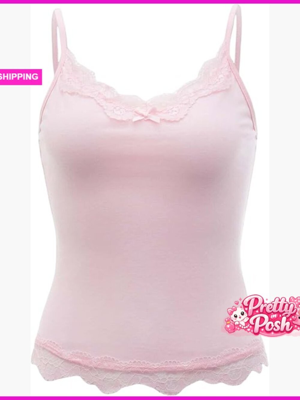 Lace V-Neck Camisole with Spaghetti Straps, Polyester Spandex
